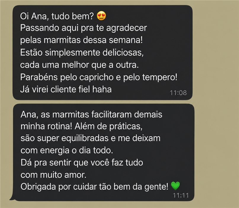 Print de conversa de cliente elogiando a Marmitaria da Ana